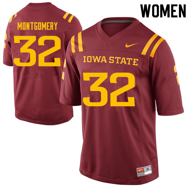Women #32 David Montgomery Iowa State Cyclones College Football Jerseys Sale-Cardinal - Click Image to Close